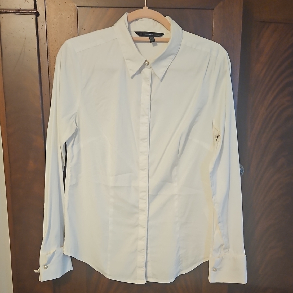 WHBM White Long Sleeved Blouse - Size Medium